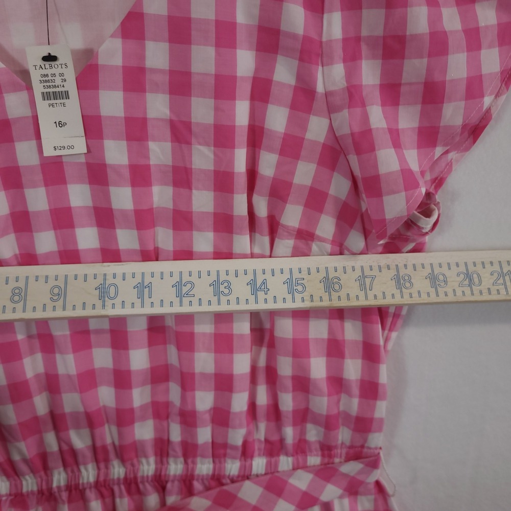 Talbots Gingham Flutter Sleeve Dress 16P Pink White Ruffle Tiered Midi NEW - Picture 5 of 13